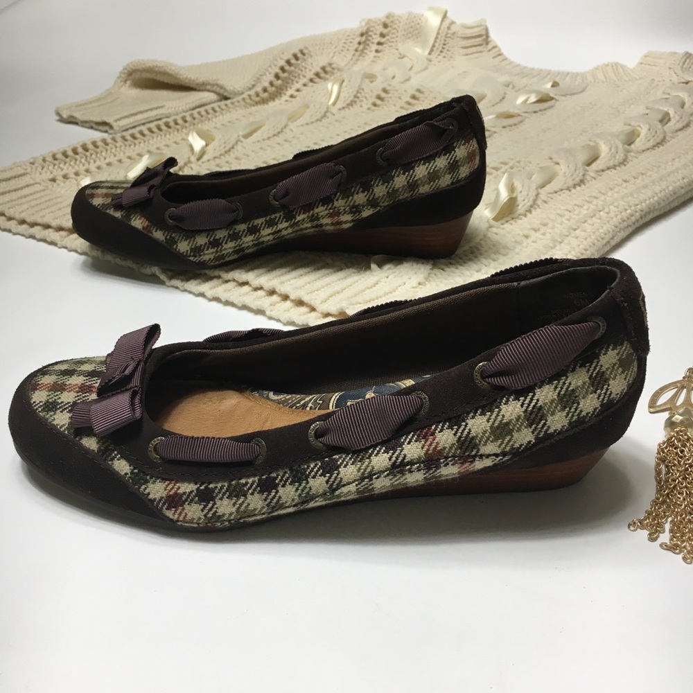 Sperry Plaid Wedges Dress Heel with Ribbon Bow - Picture 4 of 8